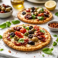 Crispy Pita Pizzas with Olives and Sun Dried Tomatoes