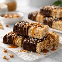 Crispy Rice Bars Dipped in Chocolate and Lavished with Caramel
