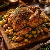 Crispy Roast Chicken with Riesling Grapes and Tarragon