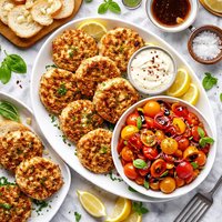 Crispy Scallop Cakes with Balsamic Dressed Tomatoes