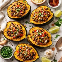 Crock Pot Acorn Squash with Pepper Rice Stuffing