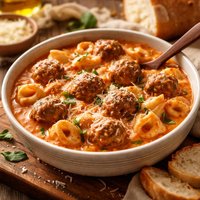Crock Pot Cheese Tortellini and Meatballs with Vodka Sauce