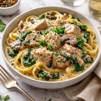 Crock Pot Chicken Alfredo with Mushrooms and Spinach