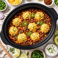 Crock Pot Chili with Cornmeal Dumplings