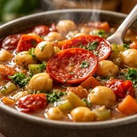 Crock Pot Garbonzo Bean Soup with Pepperoni