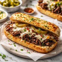 Crock Pot Italian Beef Philly Cheese Steak Garlic Bread Sandwich