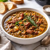 Crock Pot Lentils with Ham and Rosemary