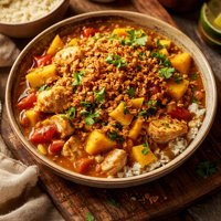Crock Pot Mango Chicken with Ginger Curry Topping