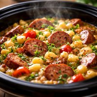 Crock Pot Pot Sausage Hominy Supper
