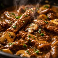 Crock Pot Slow Cooker Beef Strips in Mushroom Gravy