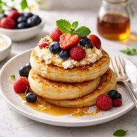 Crumpets with Fruit Ricotta Maple Syrup