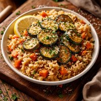Crunchy Buttered Rice with Carrots and Parmesan Zucchini