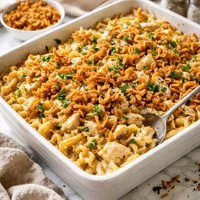 Crunchy Onion Chicken Noodles Casserole