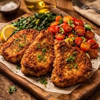 Crunchy Pork Chops with Garlicky Spinach and Tomato Salad