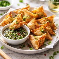Crunchy Shrimp Wontons with Green Onion Dipping Sauce