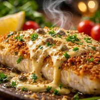 Crusted Fish with Wine Mustard Sauce