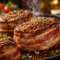 Crusted Pork Chops Wrapped in Bacon