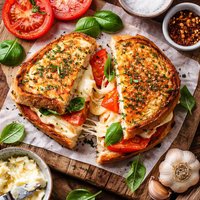 Crusty Garlic Grilled Cheese and Tomato Sandwich