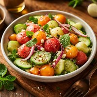 Cucumber Melon Salad with Raspberry Vinegar