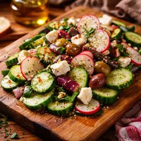 Cucumber Olive Radish and Feta Salad
