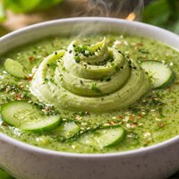 Cucumber Soup with Wasabi Avocado Cream