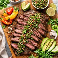 Cumin Pepper Flank Steak with Horseradish Chimichurri