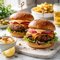 Cumin Spiced Burgers with Harissa Mayo