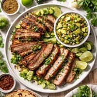 Cumin Spiced Pork with Avocado Tomatillo Salsa