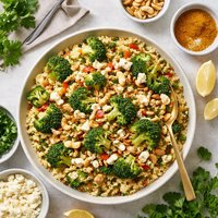 Curried Couscous with Broccoli and Feta and Cashews