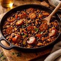 Curried Kielbasa and Black Beans