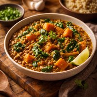Curried Lentils with Sweet Potatoes and Spinach