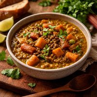 Curried Mung Beans with Rhubarb and Yams