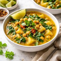 Curried Potato Spinach and Garbanzo Bean Soup