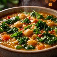 Curried Red Lentil Chickpea and Kale Soup