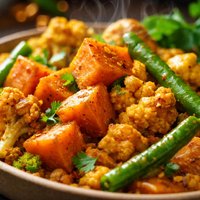 Curried Sweet Potatoes Cauliflower and Green Beans