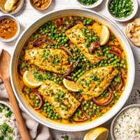 Curried White Fish with Peas and Onions