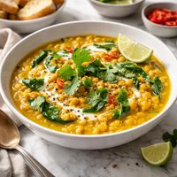 Curried Yellow Split Pea Soup with Spinach