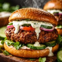 Curry Masala Lamb Burgers with Yogurt Sauce