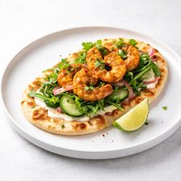 Curry Naan Open Faced Grilled Shrimp Sandwich