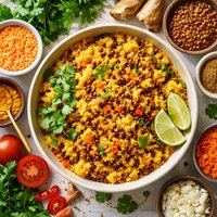 Curry Rice with Orange and Brown Lentils