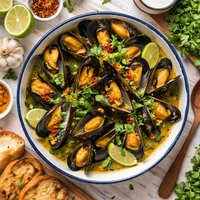 Curry Spiced Steamed Mussels