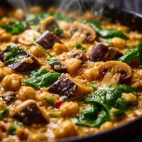 Curry with Aubergine Mushrooms Chickpeas and Spinach
