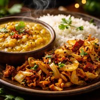 Dal and Rice with Spicy Fried Cabbage