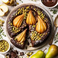 Dark Chocolate Pear Pistachio Cake