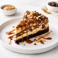 Decadent Peanut Butter Dark Chocolate Caramel Ripple Cheesecake
