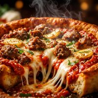 Deep Dish Pizza with Sausage Garlic and Mozzarella