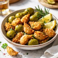 Deep Fried Garlic Cloves and Green Olives