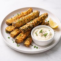 Deep Fried Zucchini with Creamy Garlic Dip