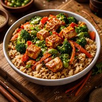 Delicious and Healthy Brown Rice with Tofu and Veggies
