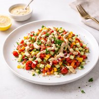 Diced Vegetable Salad with Tahini Dressing